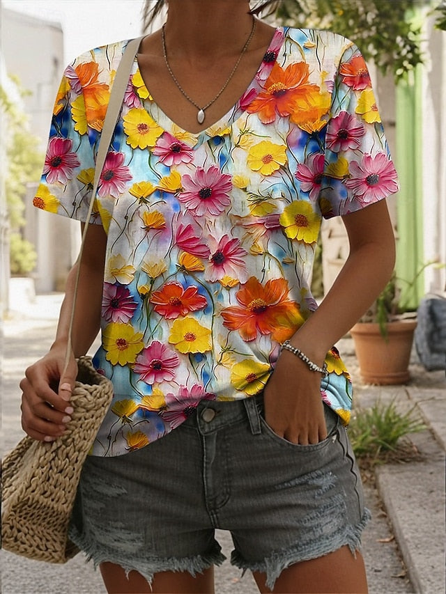 Women's T Shirt Print Floral 3D Stylish Casual Short Sleeve