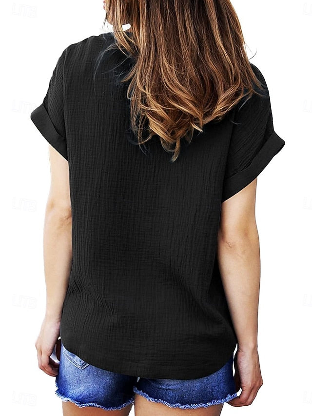 Women's T Shirt Plain Fashion Casual Short Sleeve V Neck
