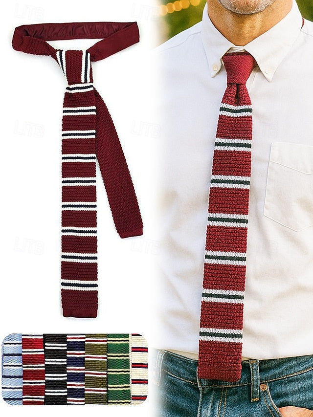 Stylish Christmas Men's Woven - Tie Knit Neck Stripe
