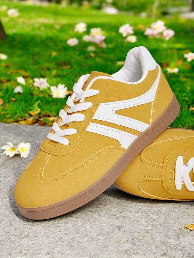 Women's Yellow Low-Top Sneakers for Women - Vintage Lace-Up