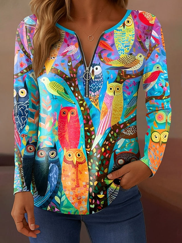 Women's T shirt Long Sleeve Quarter Zip Long Sleeve Casual
