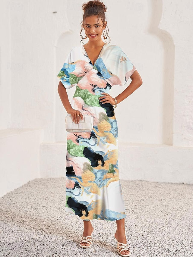 Women's Wedding Guest Dress Elegant Tie Dye Maxi Dress