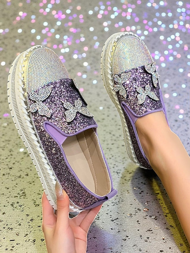 Purple Slip-On with Sneakers Glitter Platform Women's