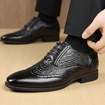 Shoes Pattern Faux Oxford – Brown Leather Men's Crocodile