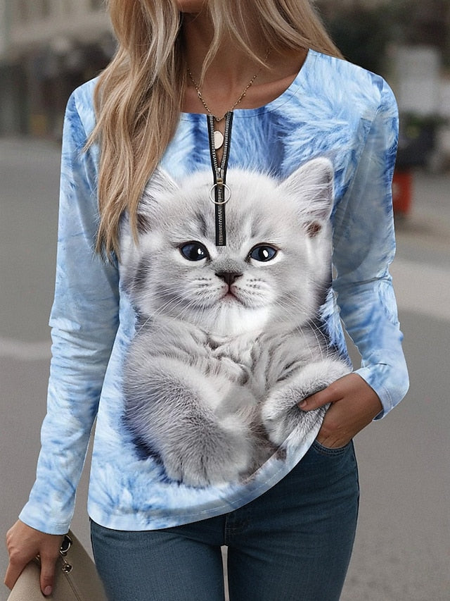 Women's T Shirt Zipper Print Graphic Animal Vintage Stylish