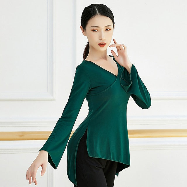 Breathable Ballet Top Split Ruching Solid Women's Training