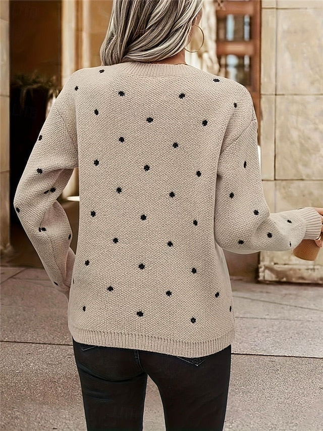 Women's Sweater Pullover Sweater Jumper Casual Soft Polka