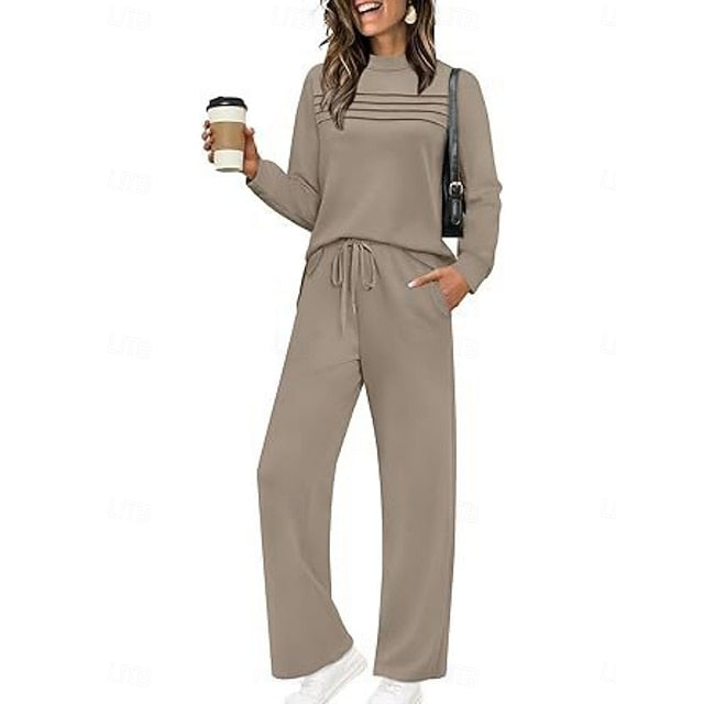 Women's Tracksuit Pants Sets Long Sleeve Crew Neck Plain