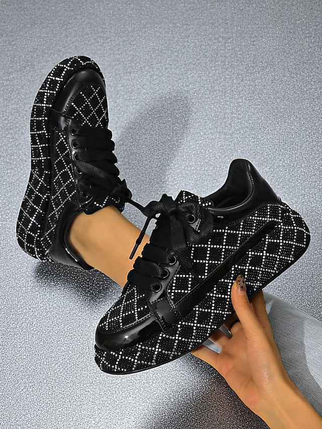 - Women's Quilted Silver Rhinestone Black and Sneakers