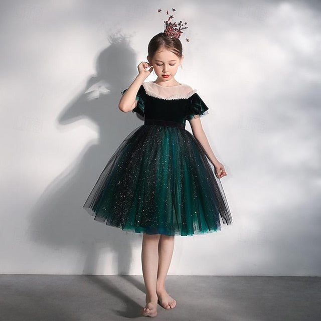 Short Girl Kids Party Dress Flower Solid Girls' Color