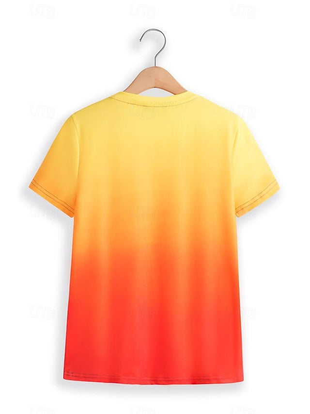 Women's T shirt Casual Ombre Round Neck Yellow Red Gradient