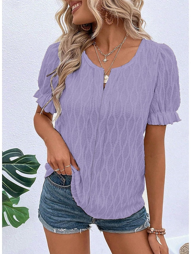 Women's White Elegant Lace Tops Eyelet Blouse Dressy Tops