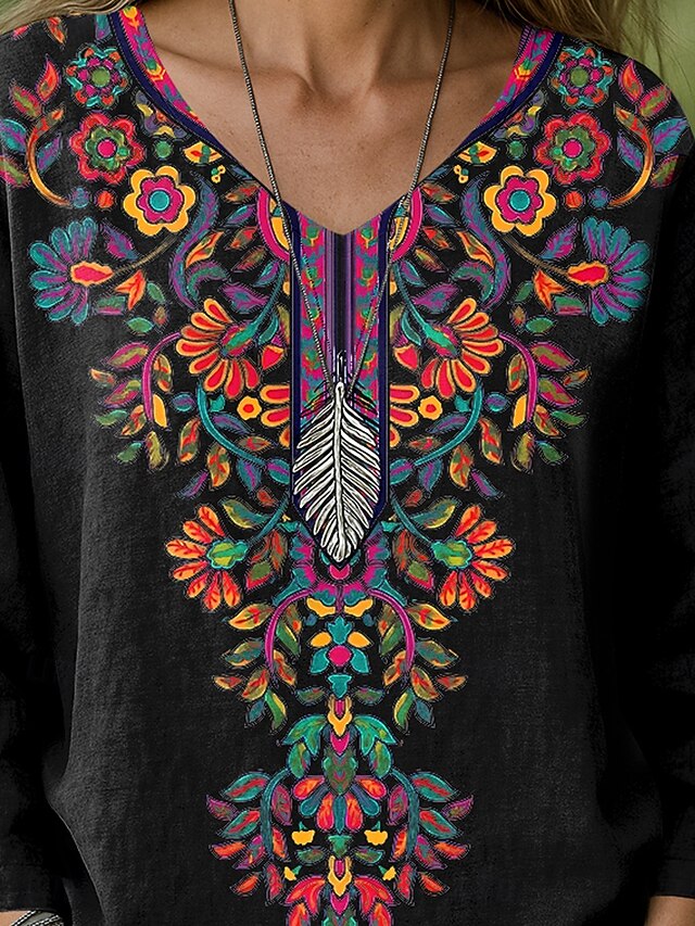 Women's Blouse Ruched Print Floral Graphic Geometric