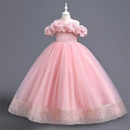 Girl Party Solid Dress Color Flower Girls' 3D