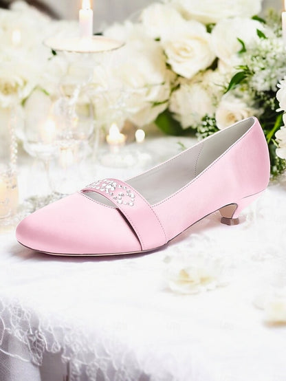 Blue Heels with Women's Rhinestone Kitten Satin