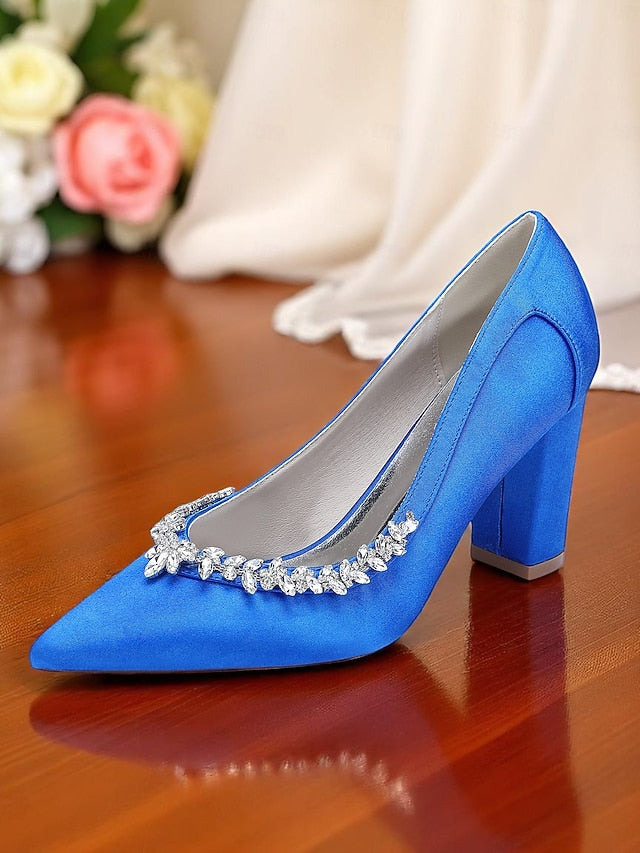 Pumps Block Pink Heel Wedding Women's Satin