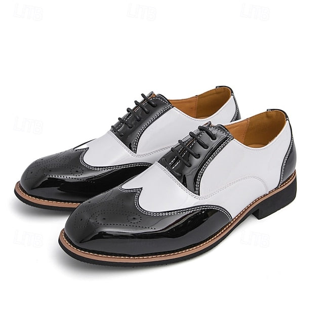 Men's Leather Oxford with and Gold Patent Black Shoes