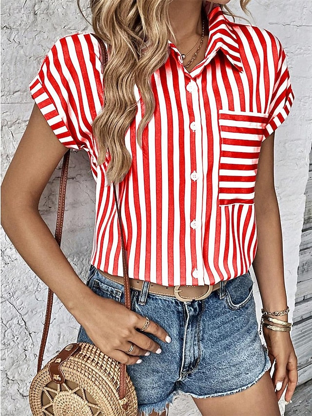 Women's Shirt Blouse Stylish Modern Striped Buttons Print