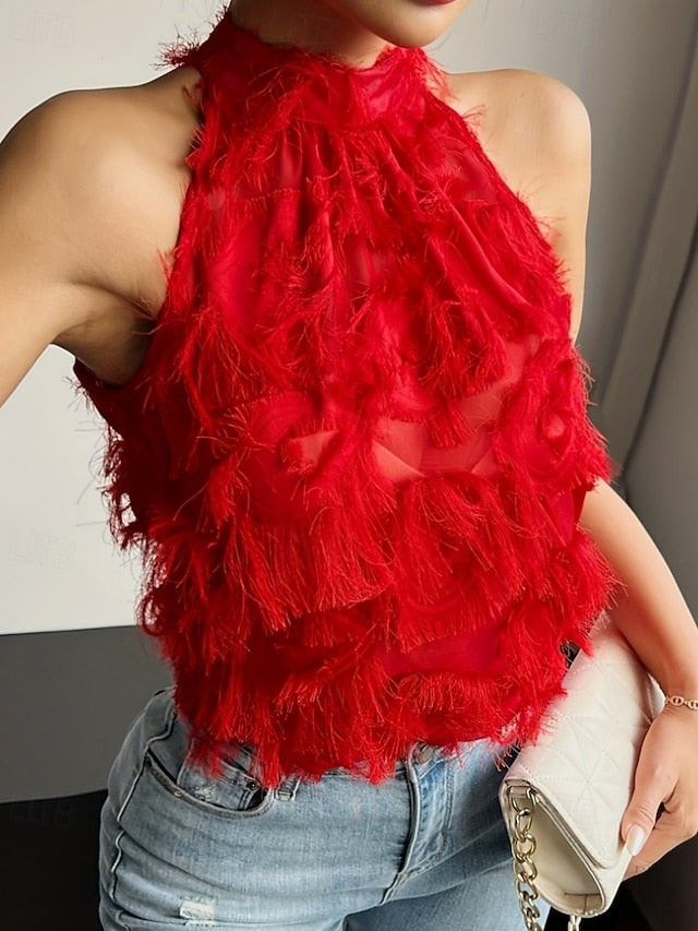 Women's T Shirt Tank Top Mesh Solid Color Elegant Fashion