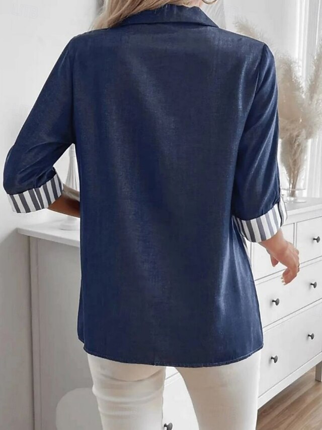 Women's Shirt Pocket Buttons Print Plaid Stylish Modern