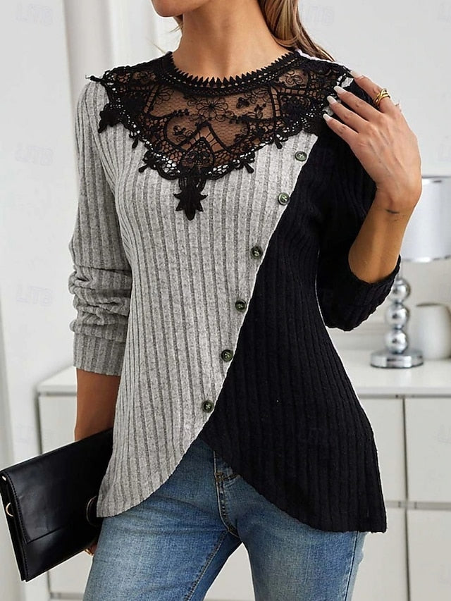 Women's Blouse Lace Patchwork Solid Color Elegant Stylish