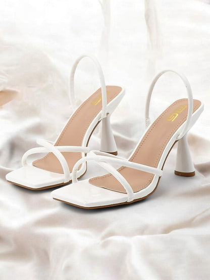 with Toe Square Heeled Sandals Strappy Beige Design –