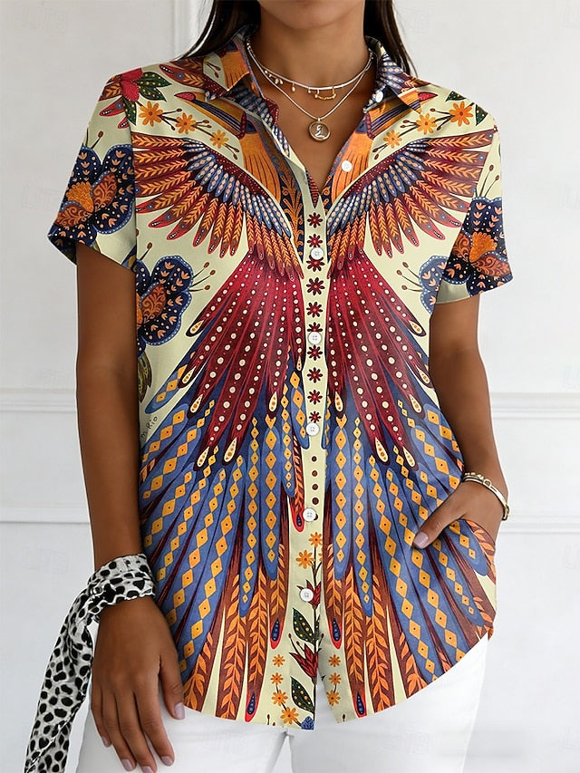 Women's Shirt Buttons Print Graphic Abstract Vintage