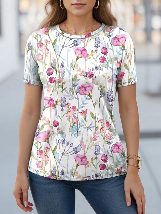 Women's T Shirt Fashion Floral Print Short Sleeve Regular