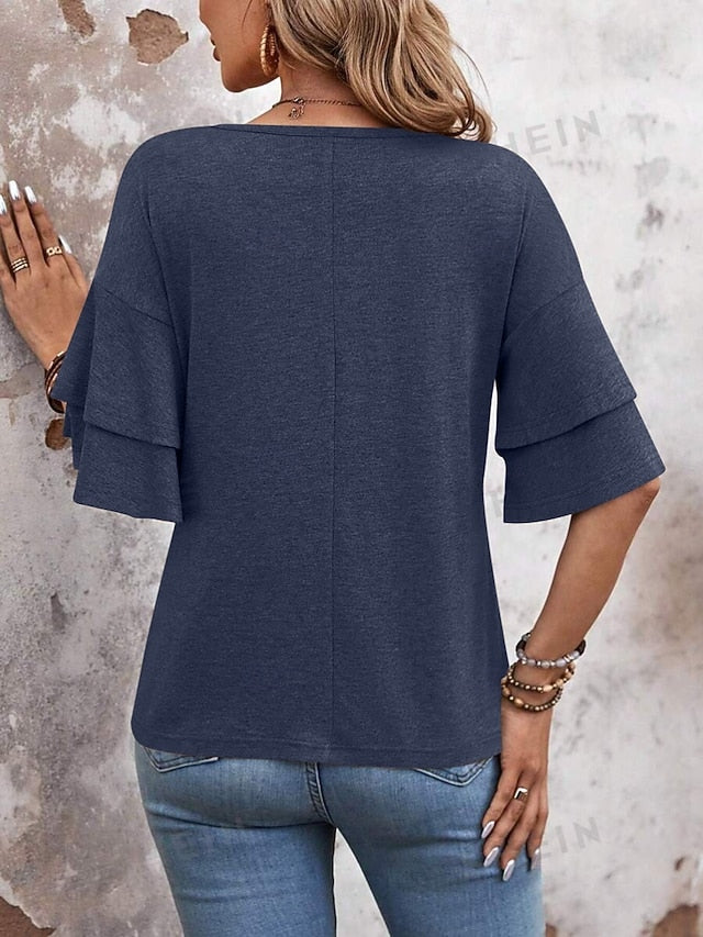 Women's T Shirt Tee Top Ruffle Plain Fashion Stylish