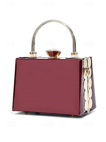 Burgundy with Evening Handbag Women's Patent Gold Leather