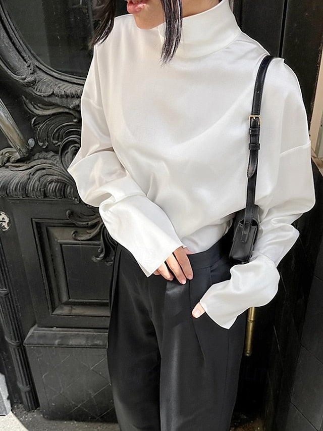 Women's Elegant Dressy Satin Top Blouse Backless Color
