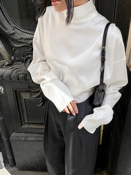 Women's Elegant Dressy Satin Top Blouse Backless Color