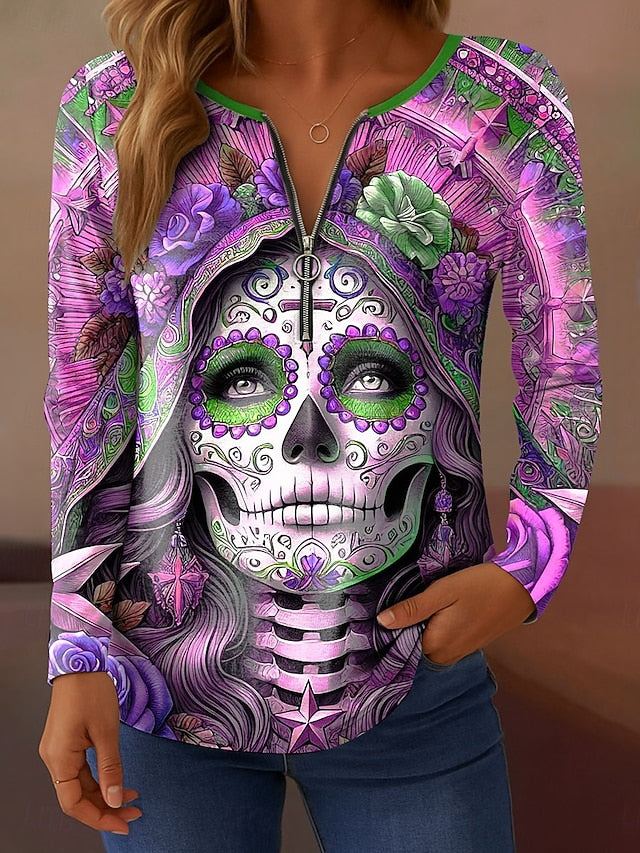 Women's T Shirt Skulls Graphic Vintage Stylish Casual Long