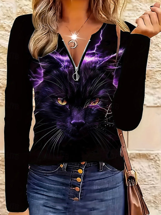 Women's T shirt Black Cat Graphic Animal Cat Elegant