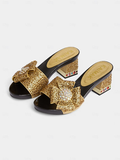 Rhinestone Sparkling High Matching Bow Sandals Clutch with Heel