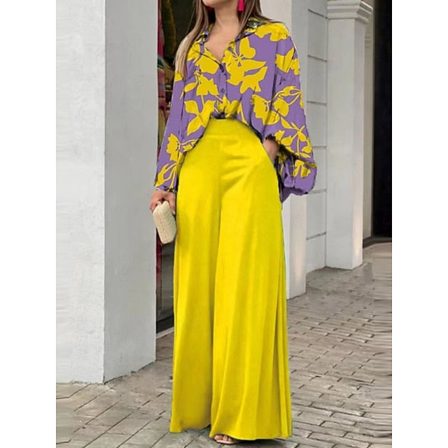 Women's Pants Sets Bolero Top Long Sleeve Shirt Collar