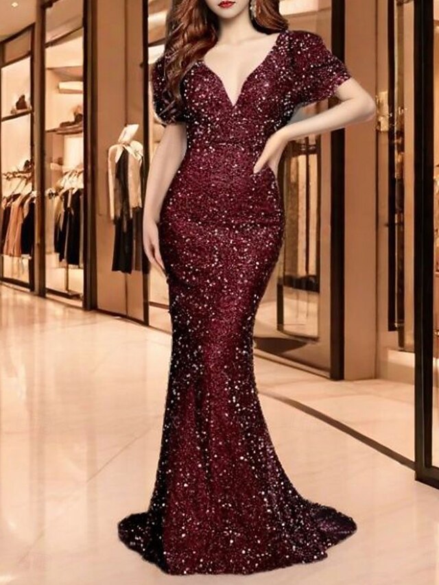 Mermaid Trumpet Sweep Brush Train Prom Dresses Evening Gown