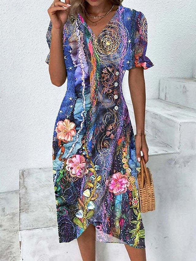 Women's Midi Dress Wrap Dress Elegant Lightweight Puff