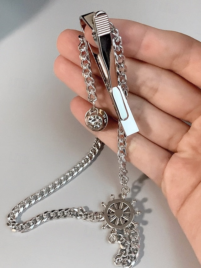 with Tie Wheel Ship – Silver Design Men's Nautical Chain