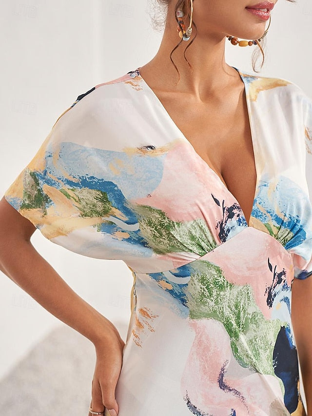 Women's Wedding Guest Dress Elegant Tie Dye Maxi Dress