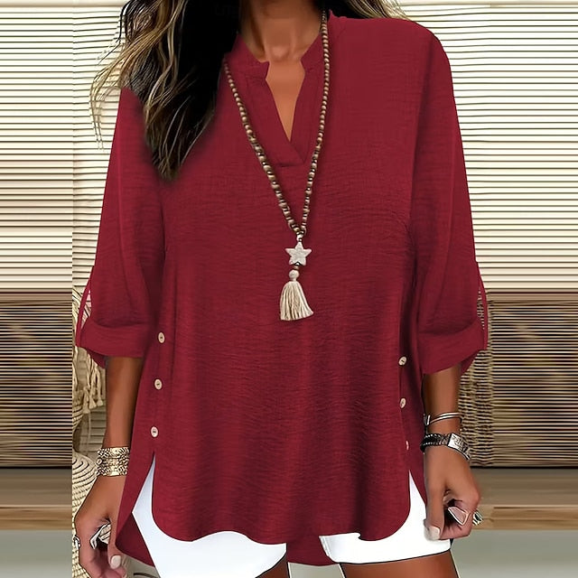 Women's Popover Shirt Casual Shirt Blouse Solid Color