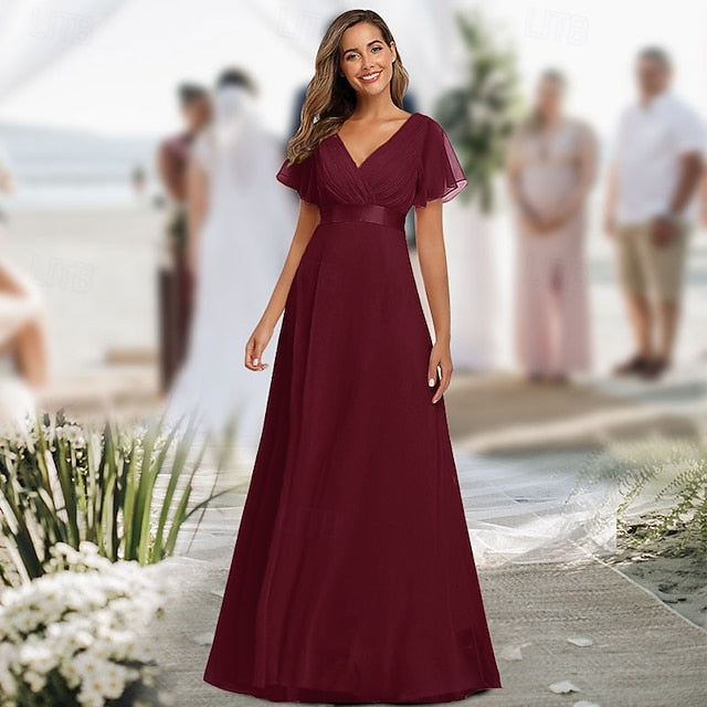 A-Line Ruched Wedding Guest Dress Beach Wedding Elegant Formal
