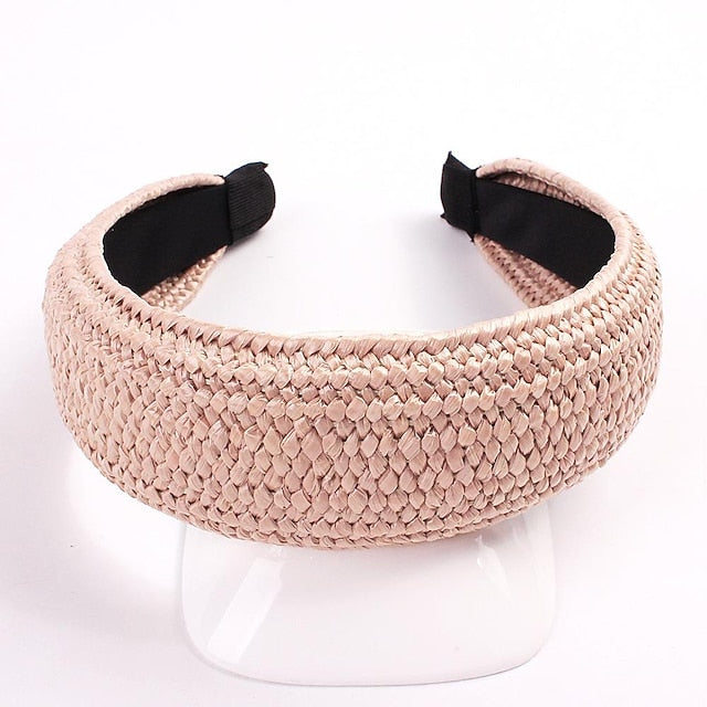 1 PC Straw Knotted Headbands for Women Summer Beach Rattan Top