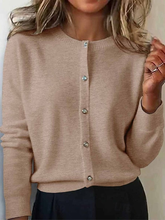 Women's Cardigan Daily Crew Neck Buttons Long Sleeve