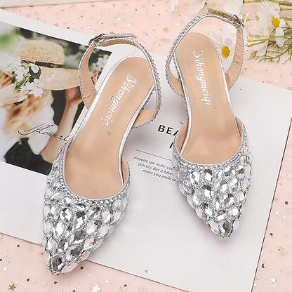 Women's Heels Slingback Pointed-Toe Rhinestone Crystal High