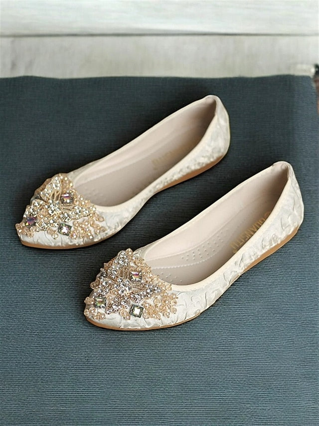 Women's Foldable Beaded Flats with Embroidered Ballet