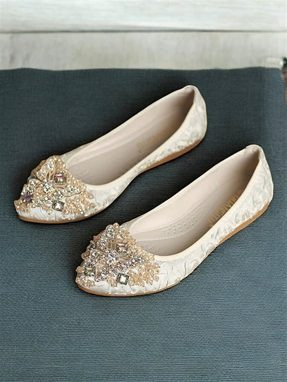 Flats with Ballet Beaded Women's Foldable Embroidered