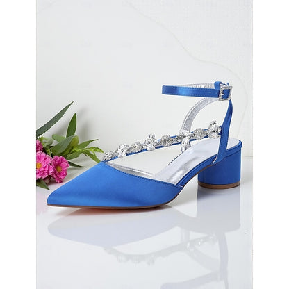 Block Pumps Heel Purple with Satin Rhinestone Women's