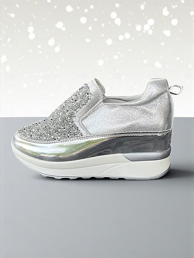 Slip-On Sneakers Women's Glitter with Metallic Black