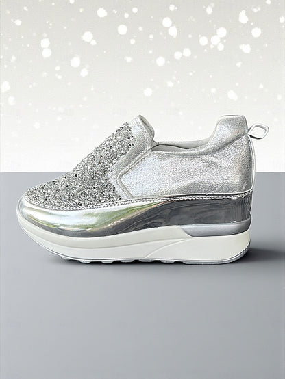 Slip-On Sneakers Women's Glitter with Metallic Black